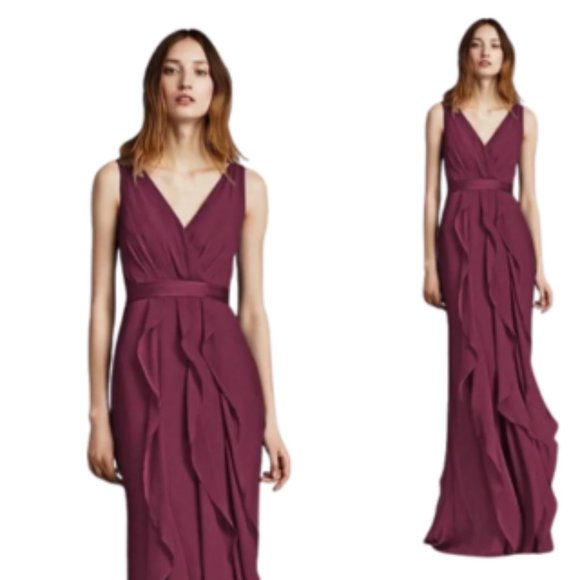 White by Vera Wang Dresses & Skirts - White Vera Wang Evening Dress 12 Bridesmaid Gown Ruffled Long Maxi Chiffon Wine